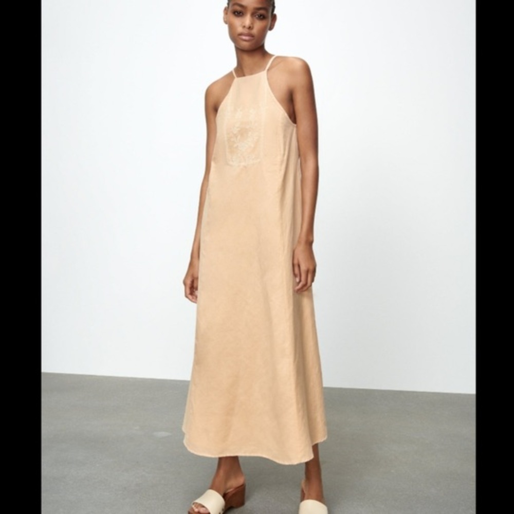 Zara Beige Linen Maxi Dress